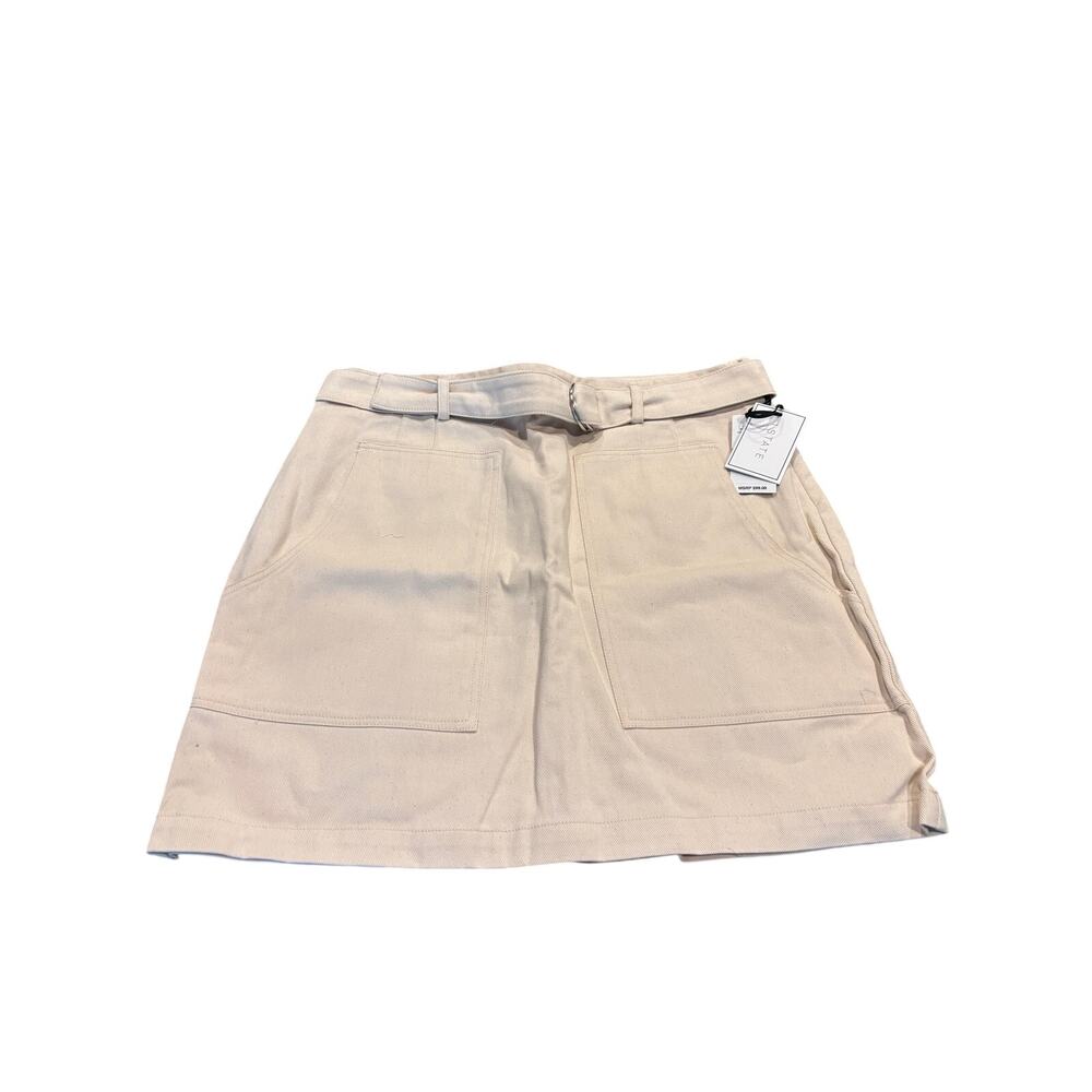 1. STATE Linen Blend Belted Mini Pencil Skirt White Swan Size 12
